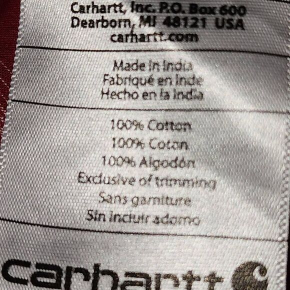 Carhartt Mens Red Essential Plaid Long Sleeve Button Down Shirt Large - Picture 5 of 5